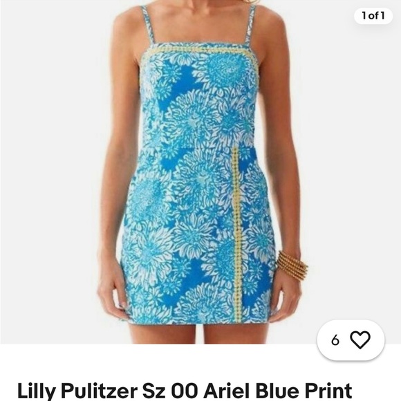 Lilly Pulitzer Lion In Sun Ariel  Blue White Floral Mini Dress  with Yellow Trim - Picture 2 of 8
